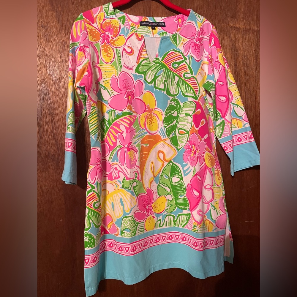 Barbara Erickson, size M, medium, dress, bright floral Midi.